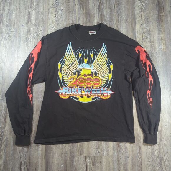 Rare Vintage Y2K Daytona Beach Bike Week Long Sleeve T Shirt Size L Double Sided - Picture 1 of 12